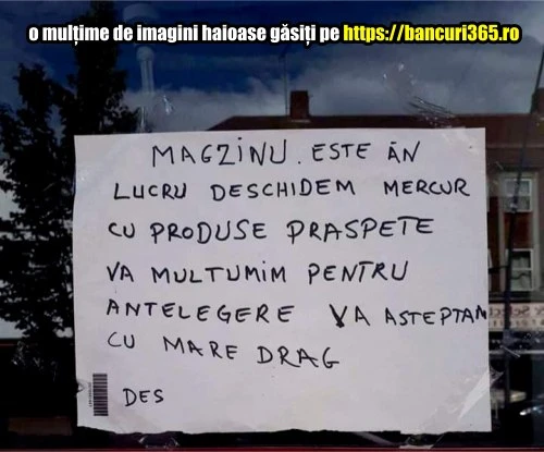 anunt cu greseli pe geamul unui magazin
