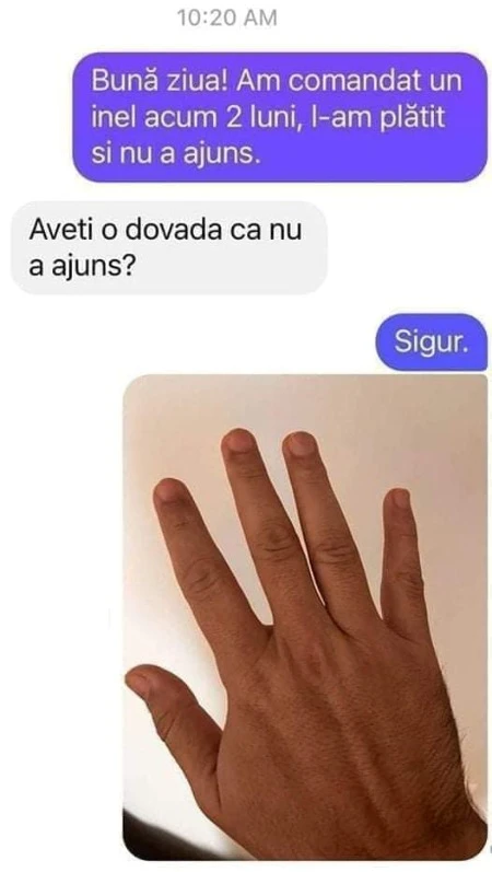 dovada ca inelul comandat nu a ajuns bancuri tari